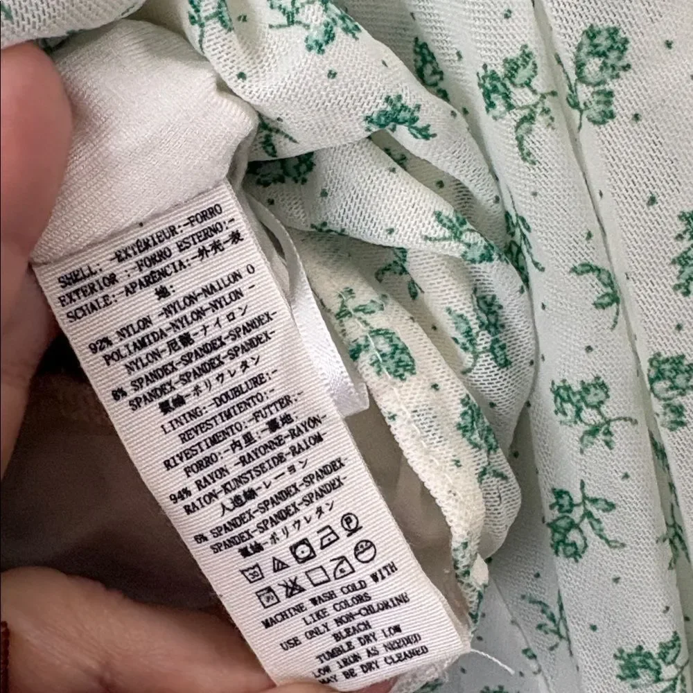 Free People Sweetie Pie Floral Sheer Faux Wrap Top Blouse Green White Sz S